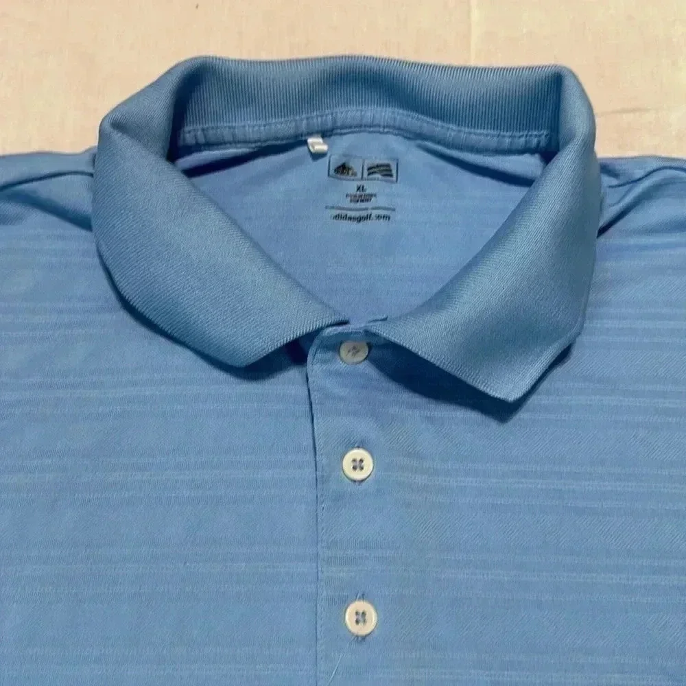 Adidas Polo Shirt Mens XL Blue Striped Short Sleeve Golf